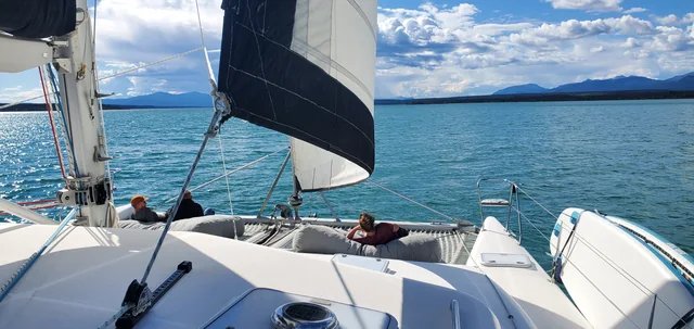 Sailing on Lake Clark with mountains ahead