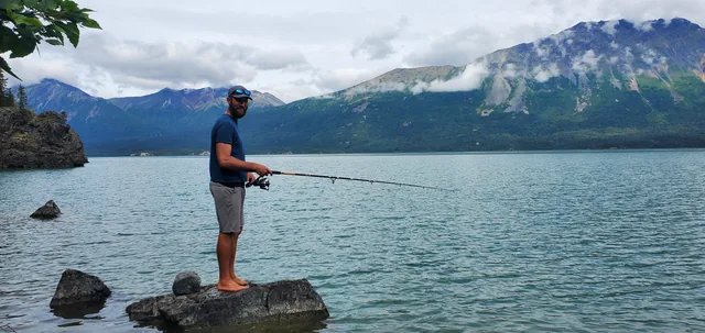Fishing from the shore of Lake Clark