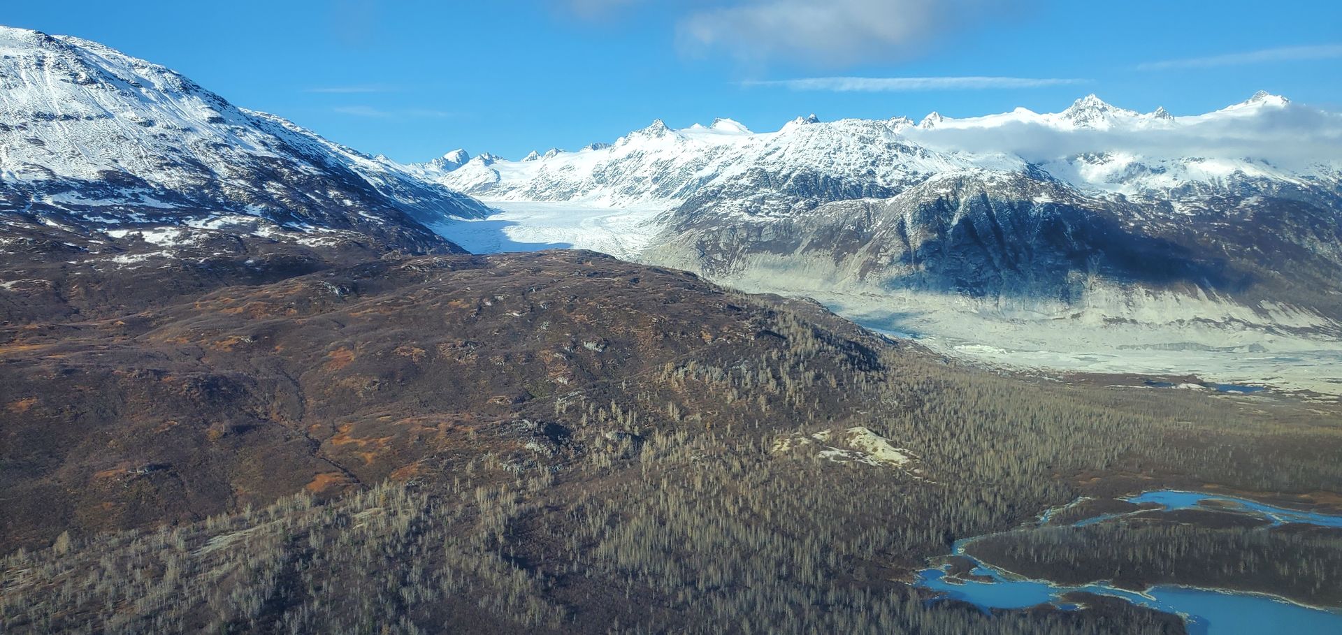 A glacier between the mountains in Lake Clark Pass