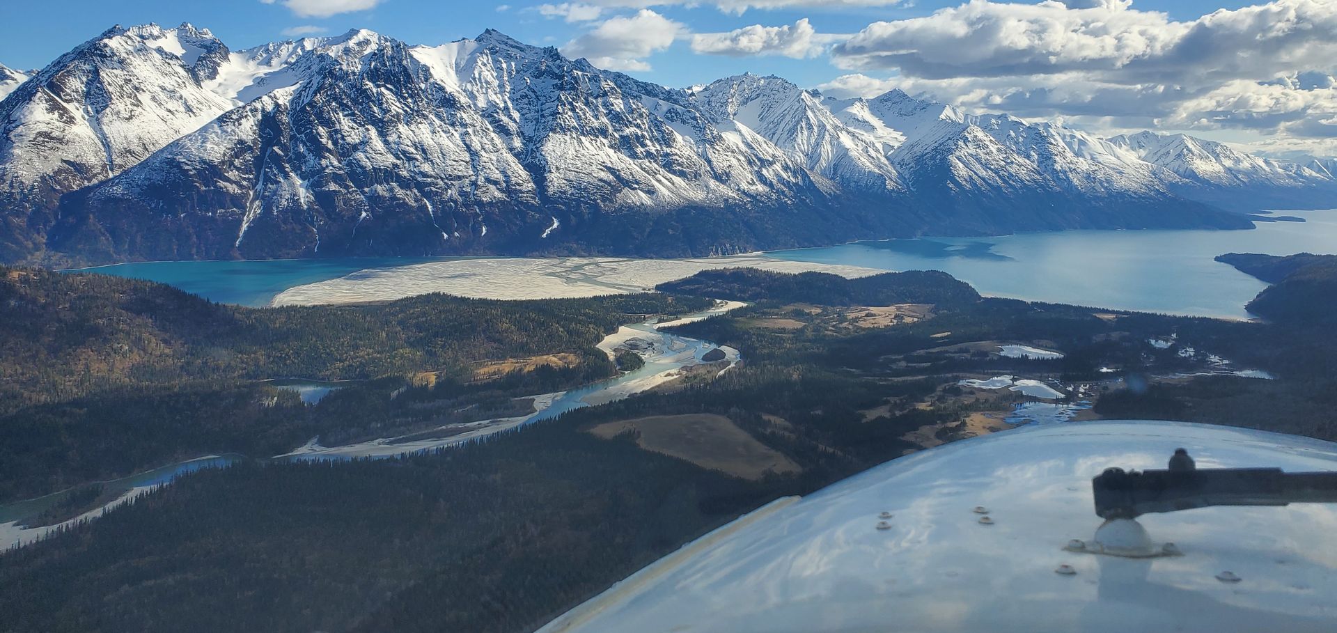 Little Lake Clark and Lake Clark coming into view from the airplane